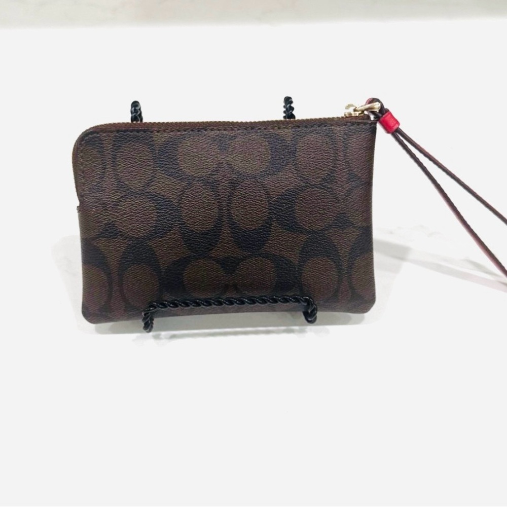 Coach Signature Brown Wristlet with Red Strap NWOT - Picture 2 of 8